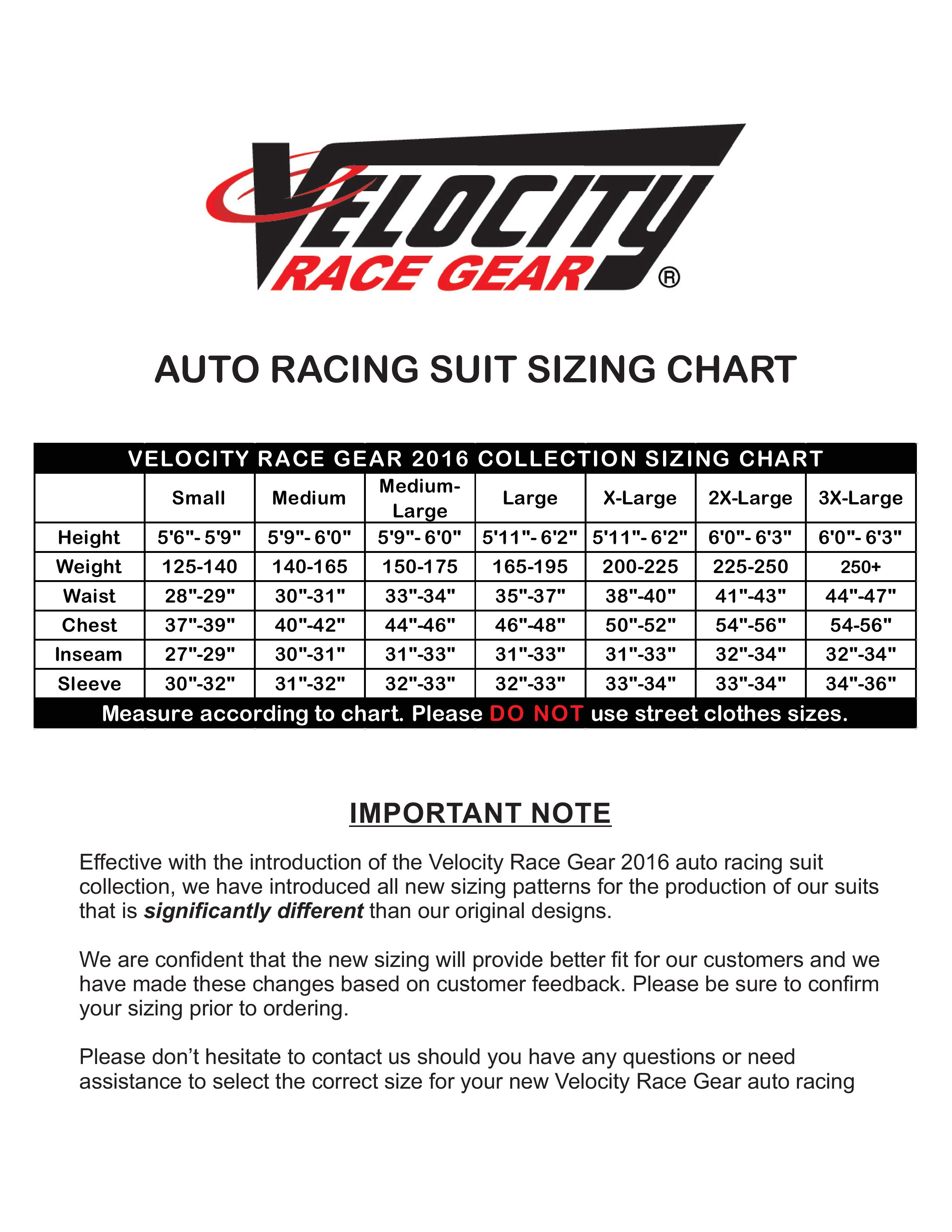 Racing Helmet Size Chart