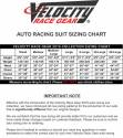 Velocity Race Gear Suit Sizing Chart